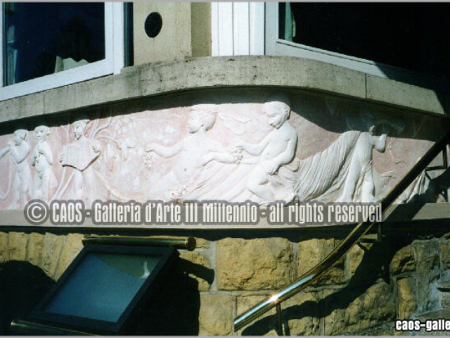 exterior bas-relief by Mario Eremita front facade of Hotel Saint Nicholas Remich Luxembourg