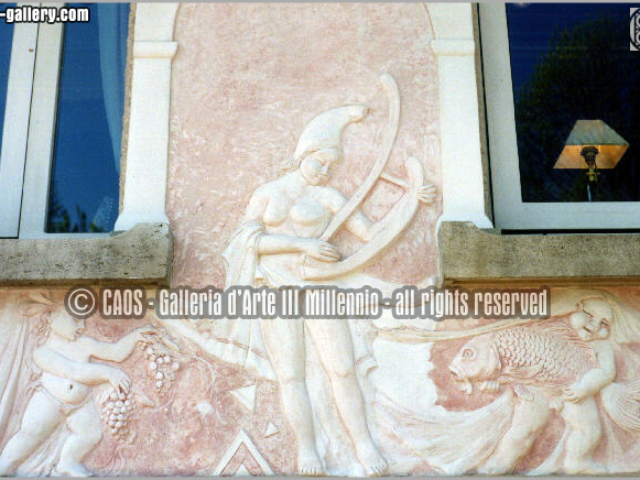 exterior bas-relief by Mario Eremita front facade of Hotel Saint Nicholas Remich Luxembourg