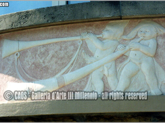 exterior bas-relief by Mario Eremita front facade of Hotel Saint Nicholas Remich Luxembourg